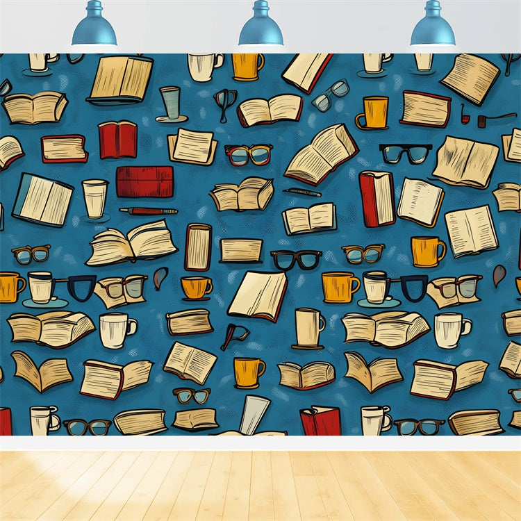 Back To School Picture Backdrop Coffee Books Sketch Backdrop UK CSH3-32