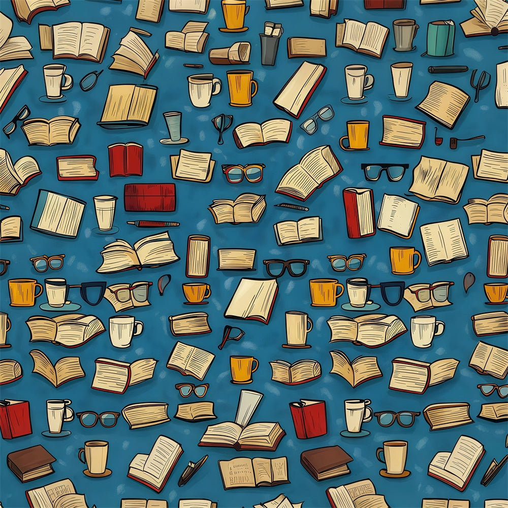 Back To School Picture Backdrop Coffee Books Sketch Backdrop UK CSH3-32