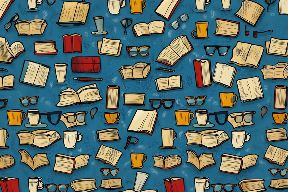 Back To School Picture Backdrop Coffee Books Sketch Backdrop UK CSH3-32