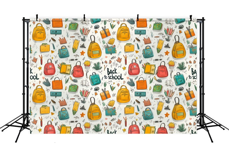 Backdrop Back To School Cartoon Backpack Pattern Backdrop UK CSH3-33