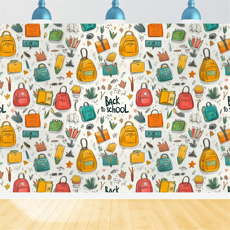 Backdrop Back To School Cartoon Backpack Pattern Backdrop UK CSH3-33
