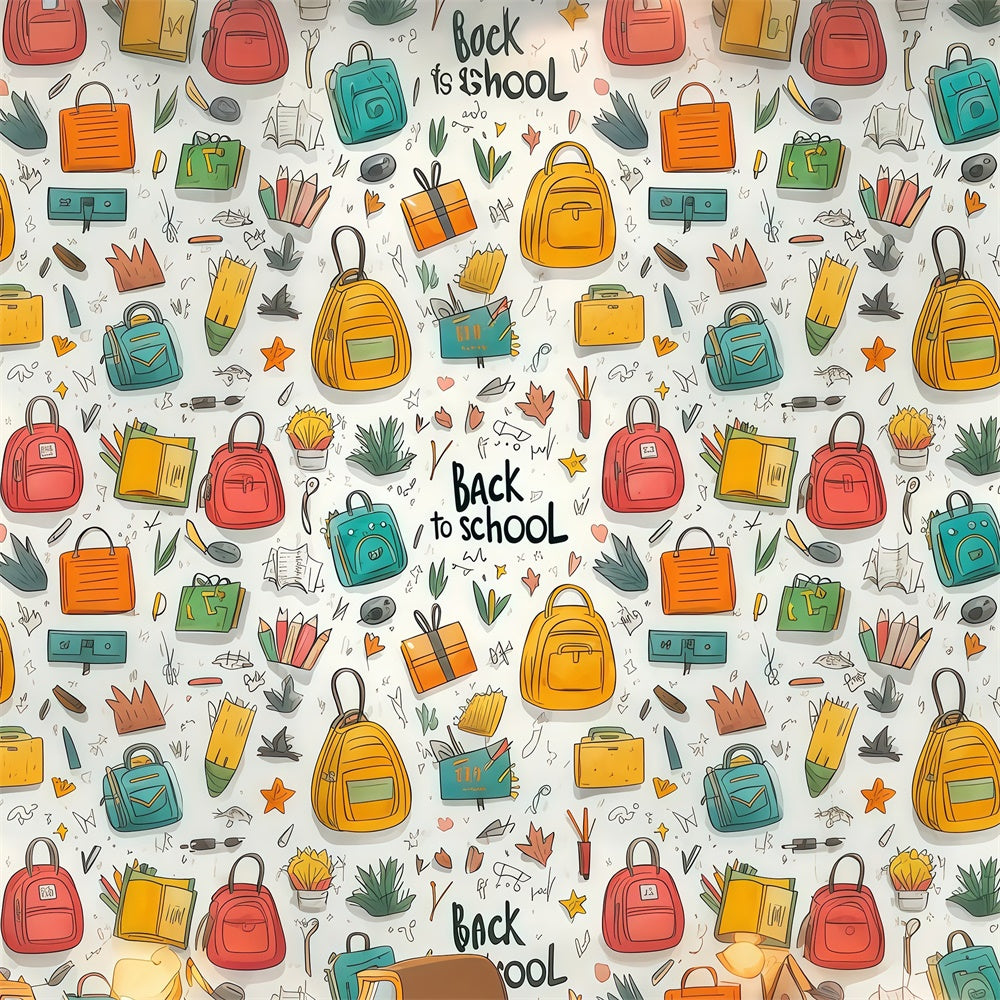 Backdrop Back To School Cartoon Backpack Pattern Backdrop UK CSH3-33