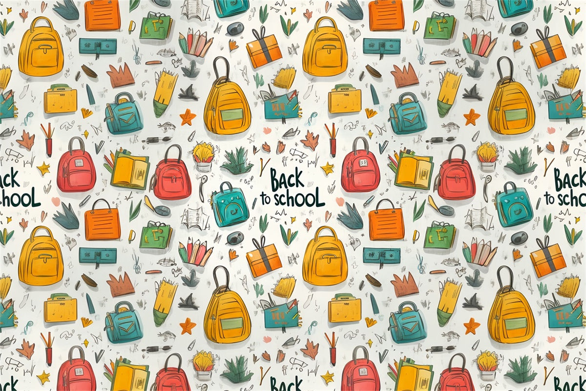 Backdrop Back To School Cartoon Backpack Pattern Backdrop UK CSH3-33