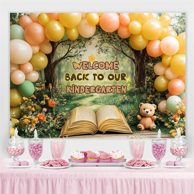 Back To School Backdrop Sunny Meadow Kindergarten Balloon Backdrop UK CSH3-35