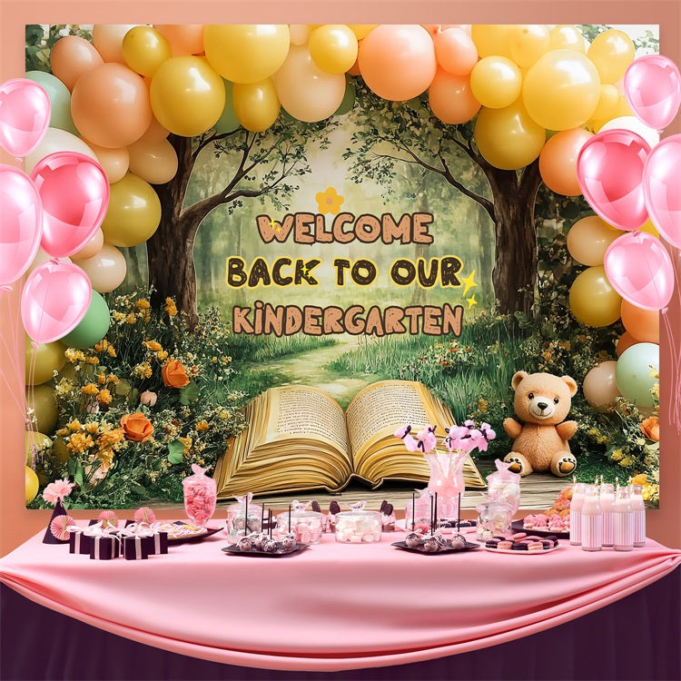 Back To School Backdrop Sunny Meadow Kindergarten Balloon Backdrop UK CSH3-35