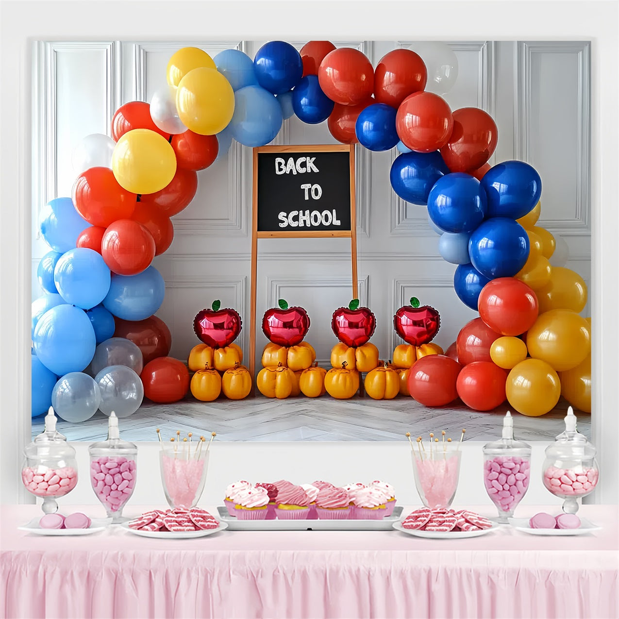 Back To School Photo Backdrop Classroom Balloon Arch Backdrop UK CSH3-37