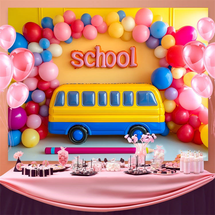 Backdrop For Back To School Cheerful Yellow School Bus Backdrop UK CSH3-38