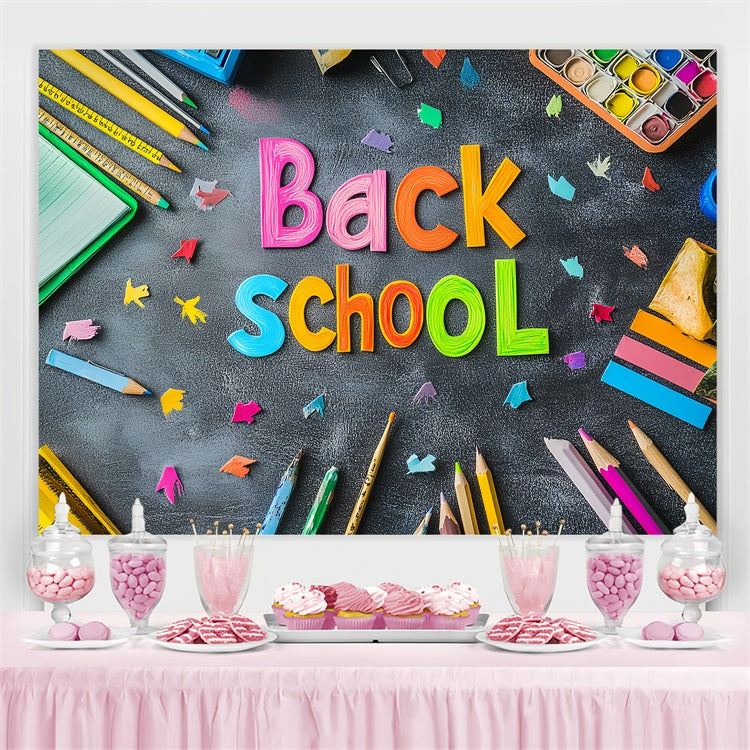 Back To School Backdrop Colorful Chalk School Supplies Backdrop UK CSH3-39