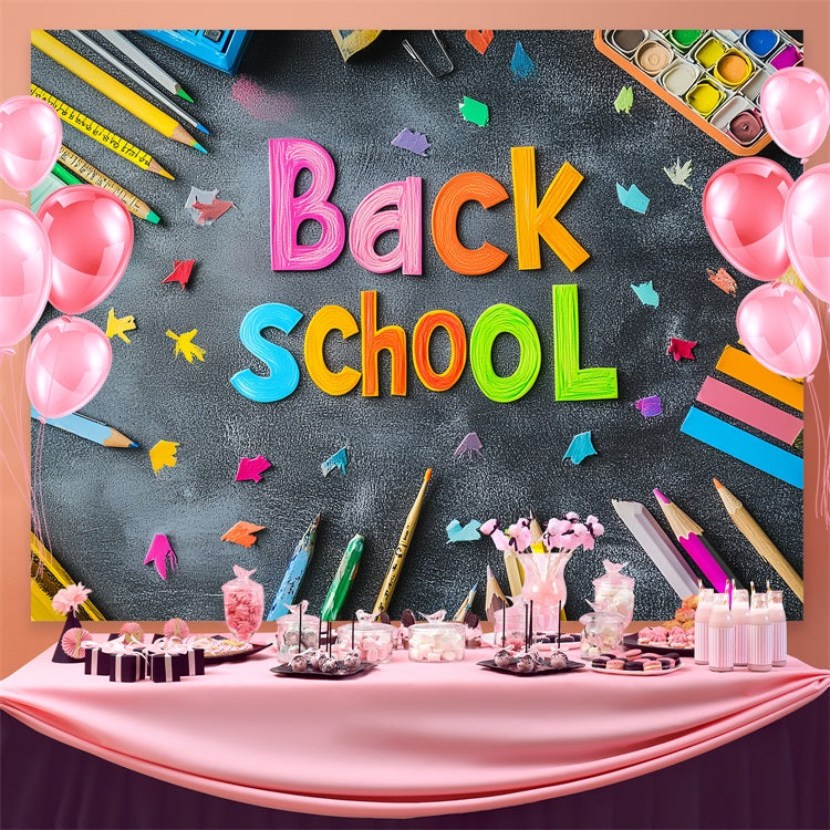 Back To School Backdrop Colorful Chalk School Supplies Backdrop UK CSH3-39