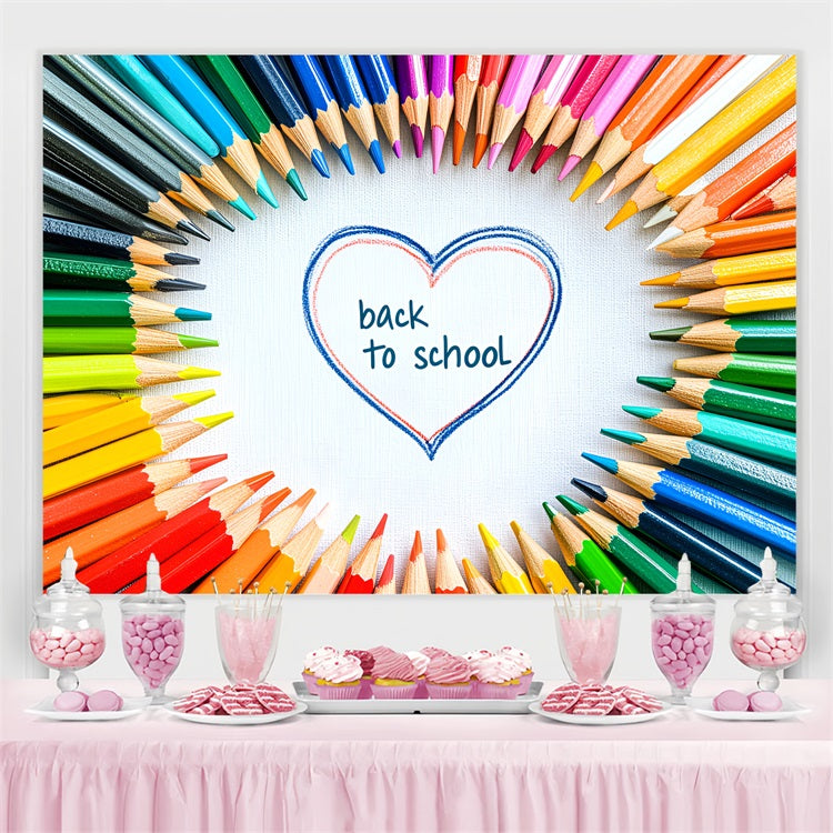 Back To School Picture Backdrop Heart-Shaped Color Pencil Backdrop UK CSH3-40