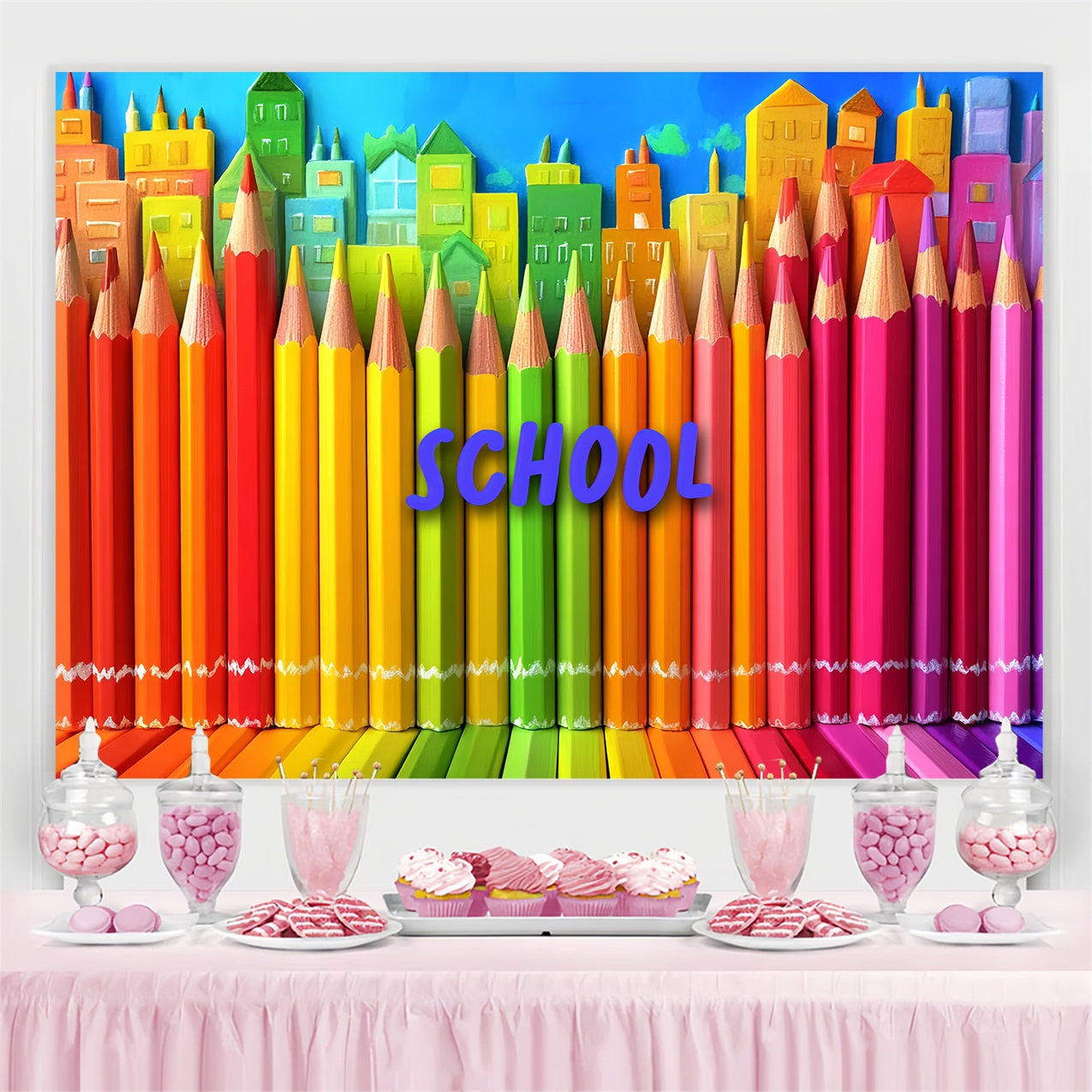 Back To School Photo Backdrop Urban Art Colorful Pencil Backdrop UK CSH3-45