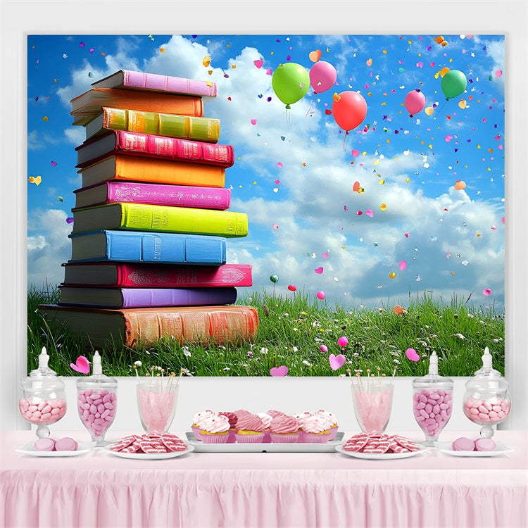 Back To School Picture Backdrop Colorful Books Balloons Backdrop UK CSH3-46