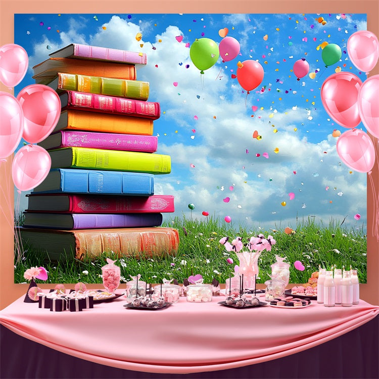 Back To School Picture Backdrop Colorful Books Balloons Backdrop UK CSH3-46