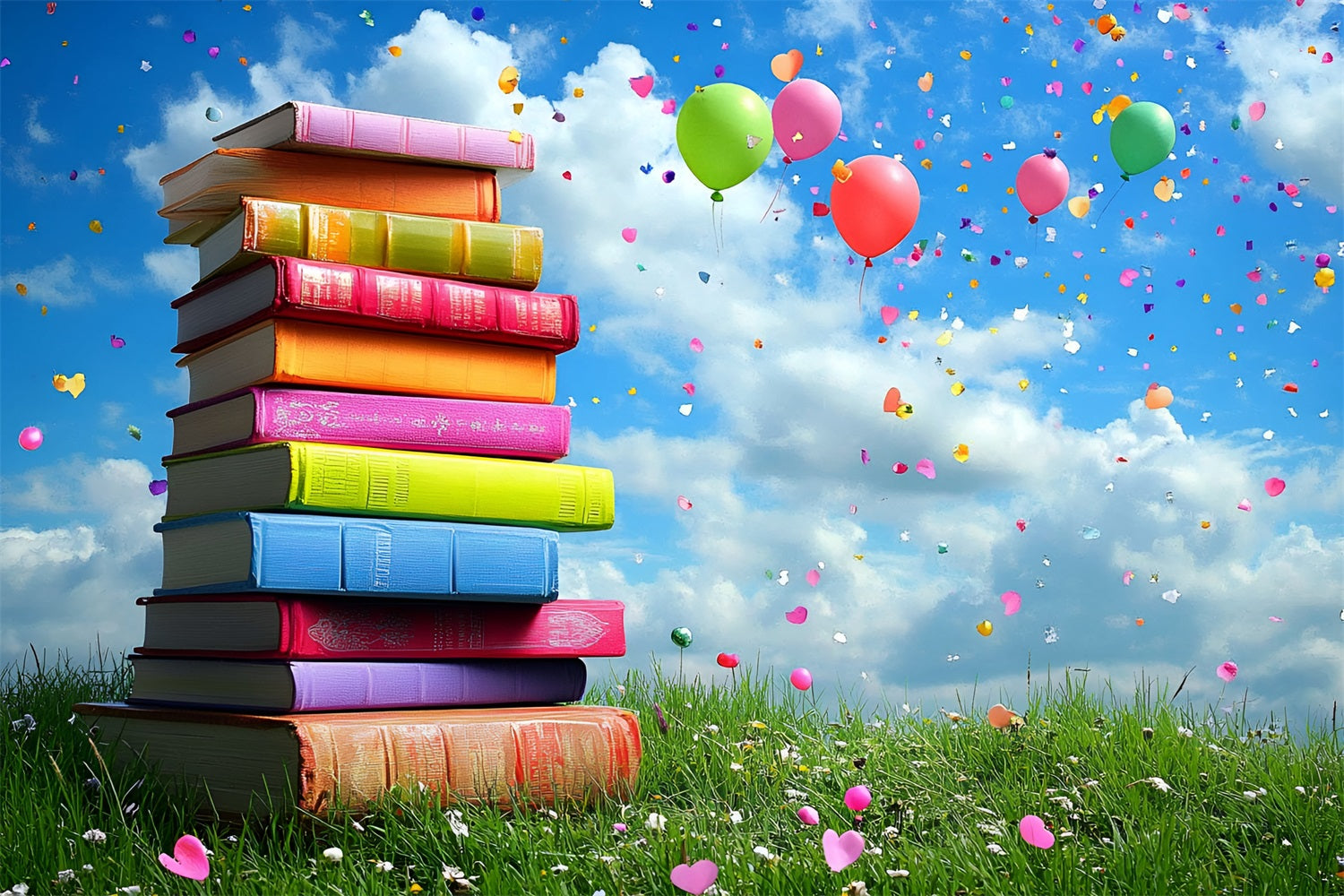 Back To School Picture Backdrop Colorful Books Balloons Backdrop UK CSH3-46