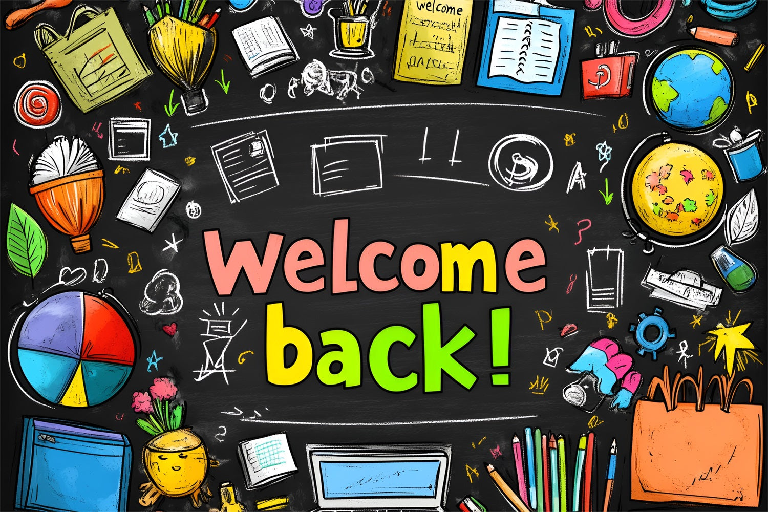 Backdrop For Back To School Creative Doodle Blackboard Backdrop UK CSH3-48