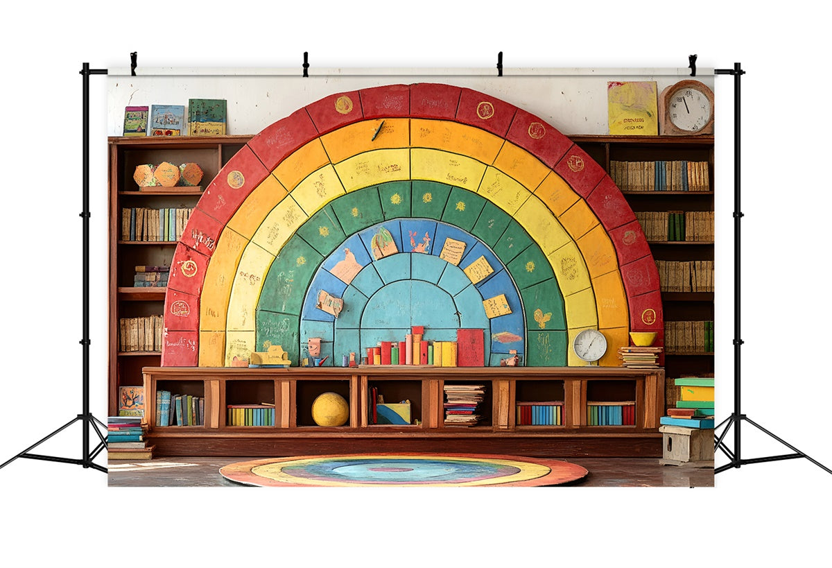 Backdrop Back To School Colorful Puzzle Bookshelf Backdrop UK CSH3-5