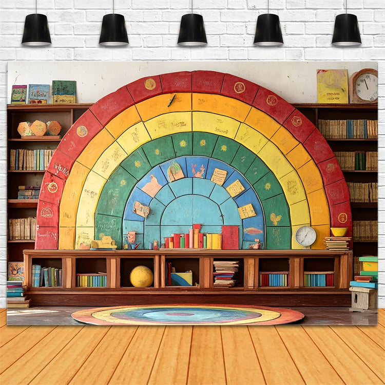 Backdrop Back To School Colorful Puzzle Bookshelf Backdrop UK CSH3-5