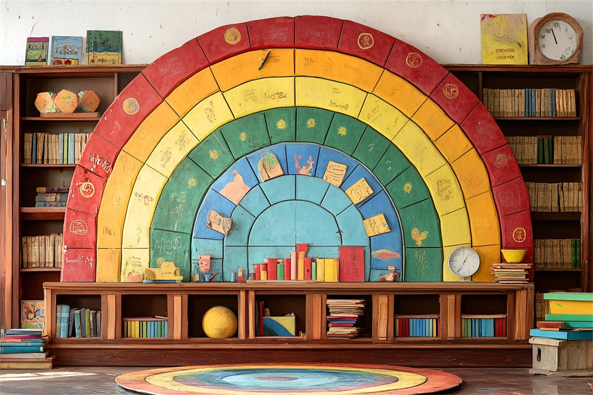 Backdrop Back To School Colorful Puzzle Bookshelf Backdrop UK CSH3-5
