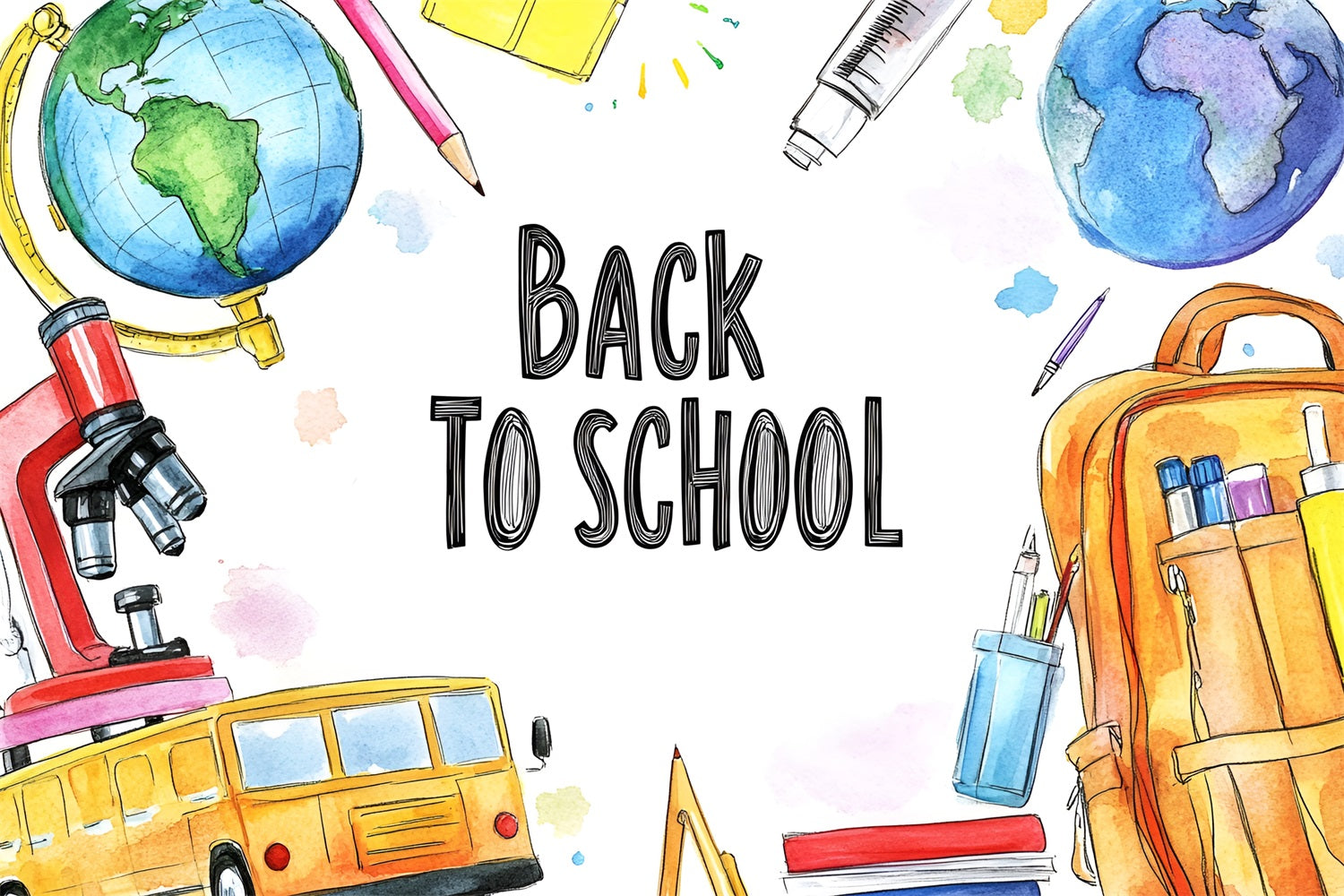 Backdrop For Back To School Watercolor School Supplies Backdrop UK CSH3-50
