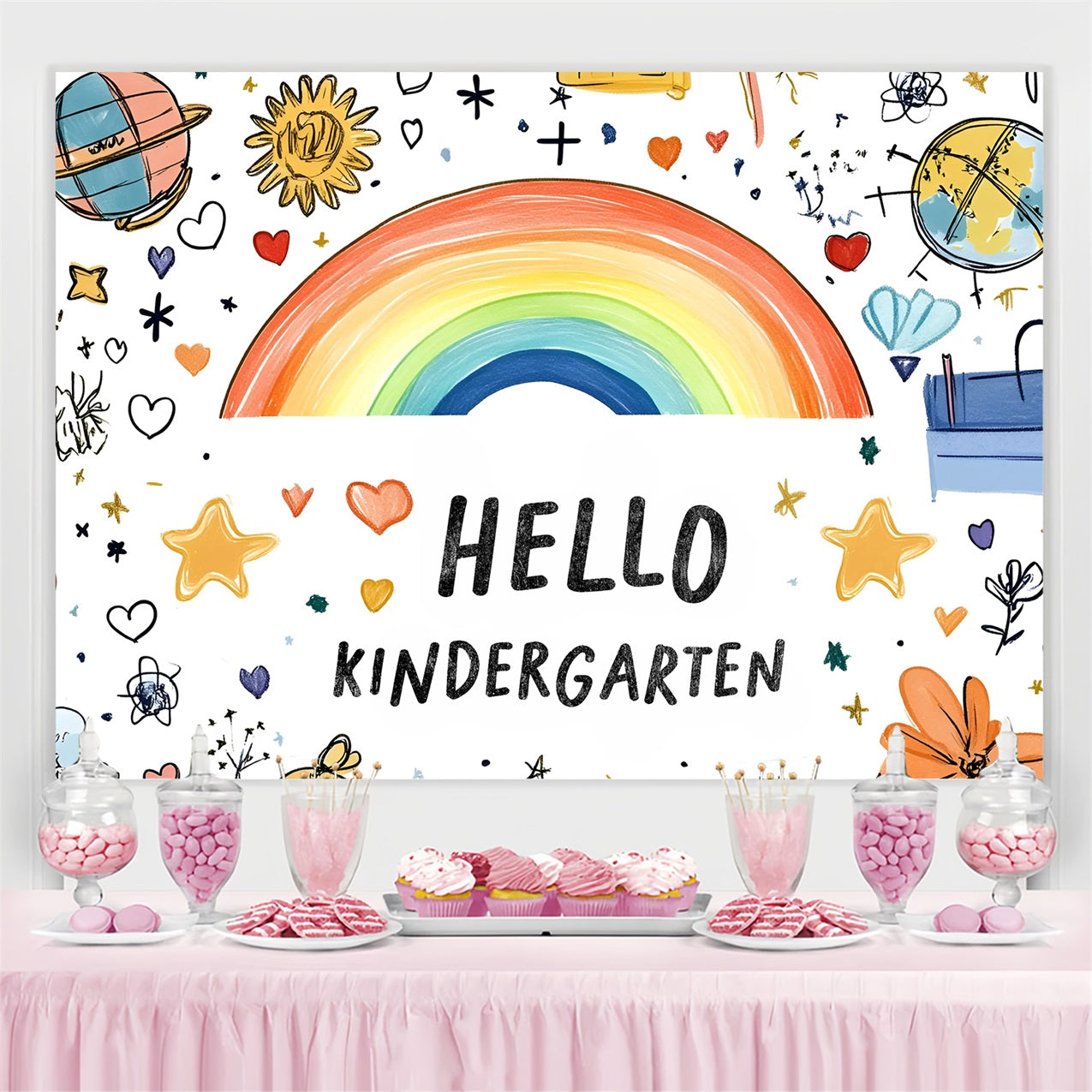 Back To School Picture Backdrop Hand-Drawn Stars Rainbow Backdrop UK CSH3-52