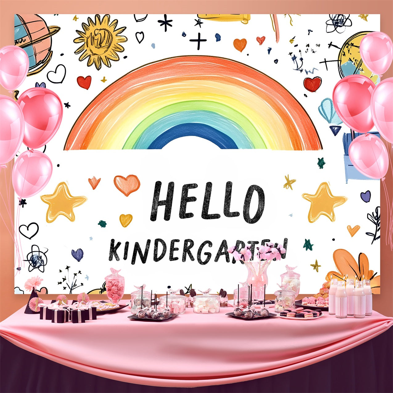 Back To School Picture Backdrop Hand-Drawn Stars Rainbow Backdrop UK CSH3-52