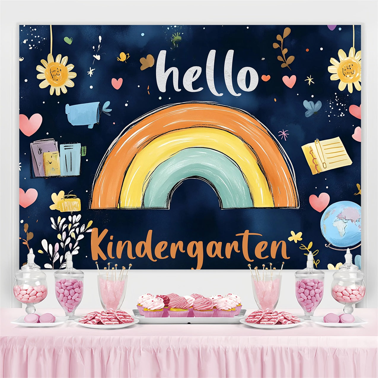 Back To School Photo Backdrop Dreamy Rainbow Preschool Backdrop UK CSH3-53