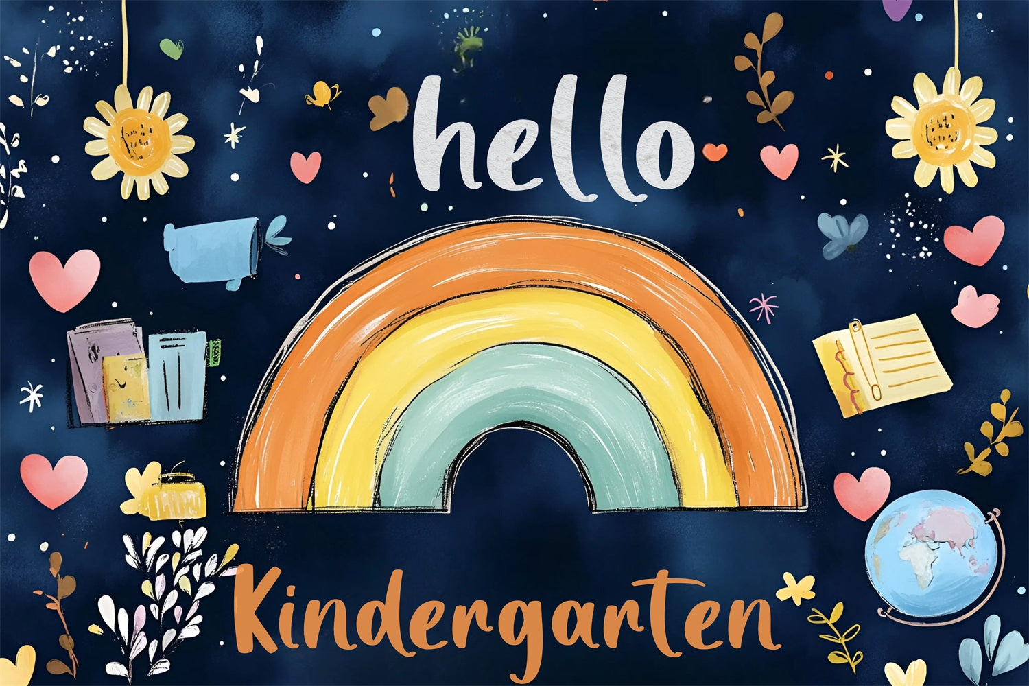 Back To School Photo Backdrop Dreamy Rainbow Preschool Backdrop UK CSH3-53