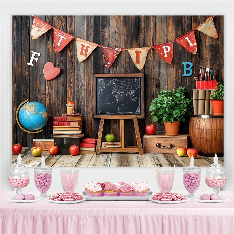 Back To School Picture Backdrop Vintage Wooden Classroom Backdrop UK CSH3-57