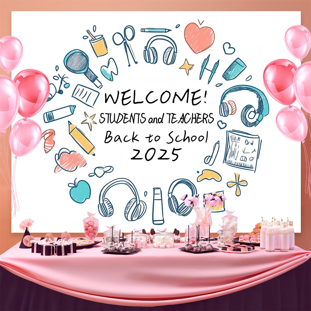 Backdrop For Back To School Hand Drawn School Supplies Backdrop UK CSH3-58