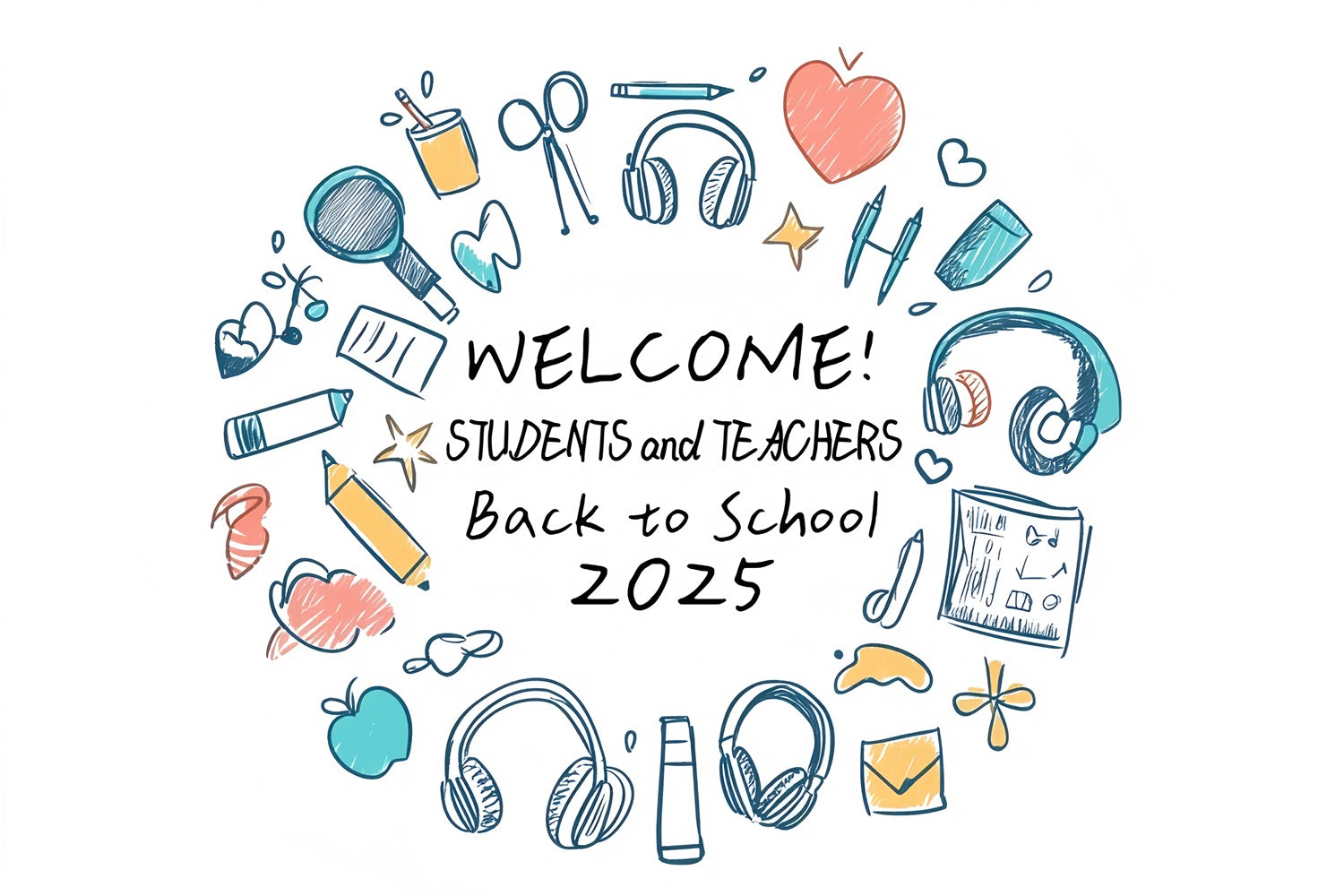 Backdrop For Back To School Hand Drawn School Supplies Backdrop UK CSH3-58