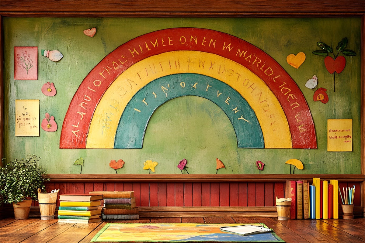 Back To School Backdrop Handcrafted Chalkboard Rainbow Backdrop UK CSH3-6