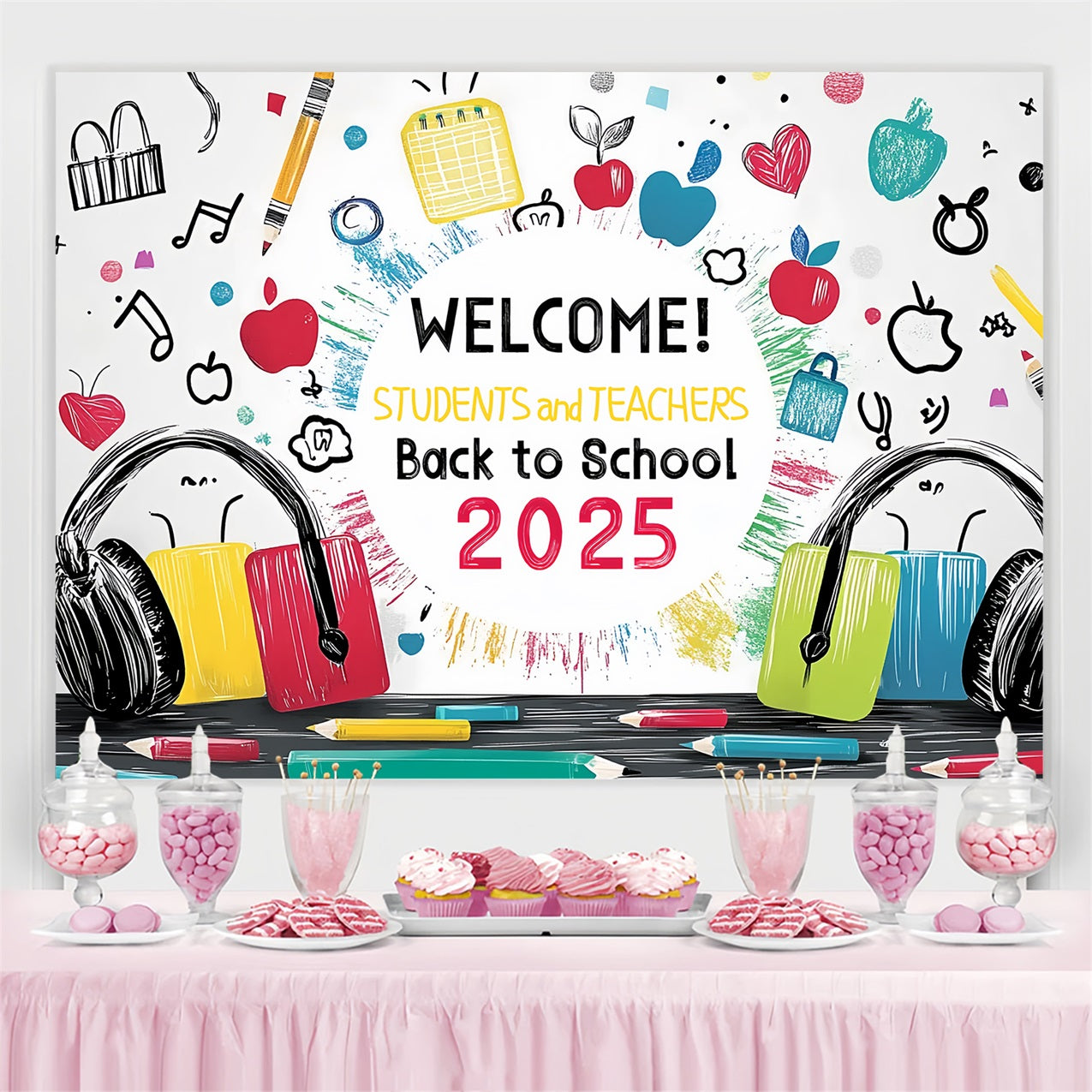 Back To School Backdrops Vibrant School Supplies Art Backdrop UK CSH3-60