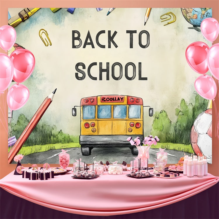 Back To School Backdrop Ideas Watercolor School Bus Road Backdrop UK CSH3-63