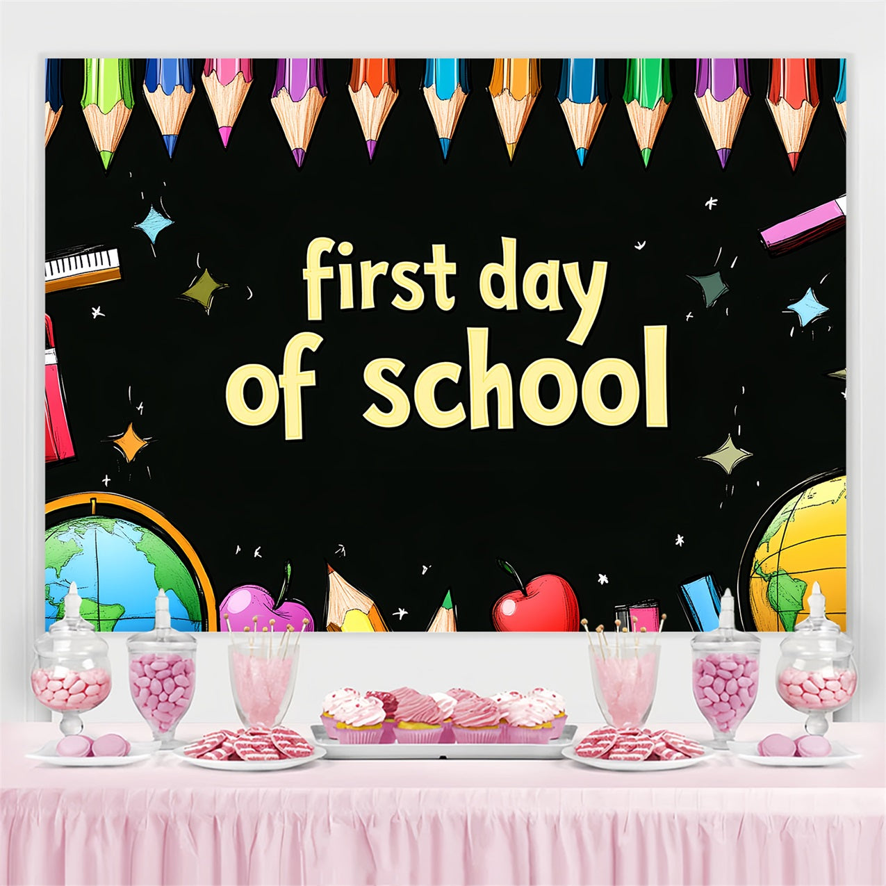 Backdrop Back To School Colorful Pencils Chalkboard Art Backdrop UK CSH3-64