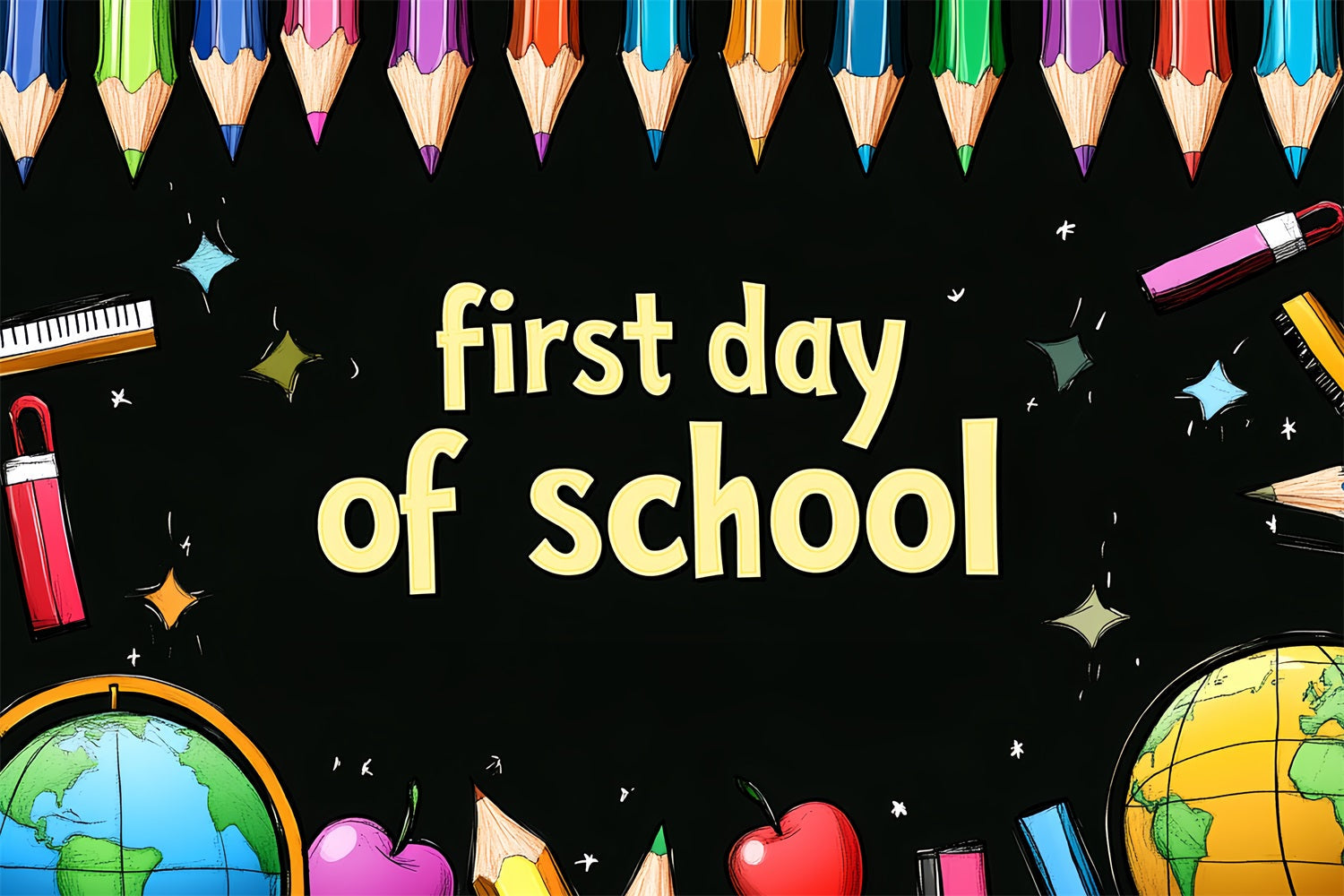 Backdrop Back To School Colorful Pencils Chalkboard Art Backdrop UK CSH3-64