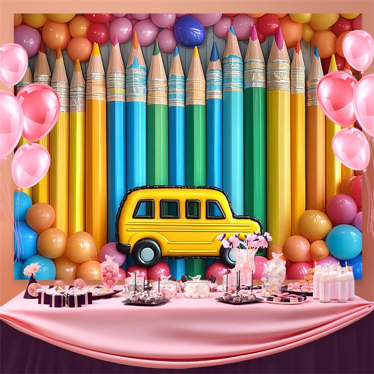 Back To School Backdrop Rainbow Pencils Balloon Celebration Backdrop UK CSH3-65