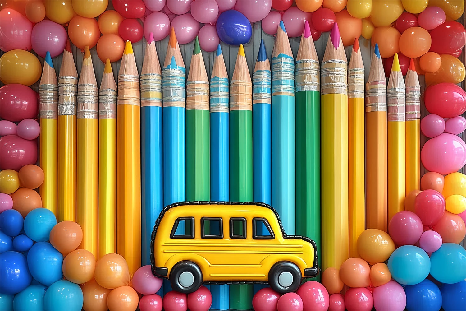 Back To School Backdrop Rainbow Pencils Balloon Celebration Backdrop UK CSH3-65