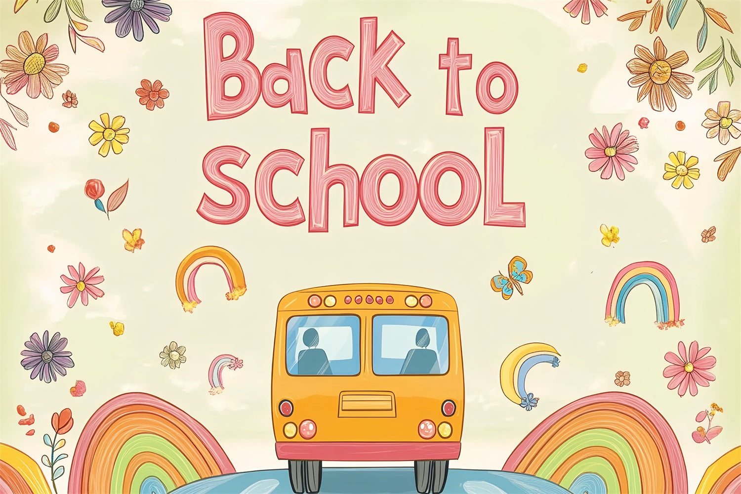 Backdrop For Back To School Soft Watercolor School Bus Backdrop UK CSH3-66