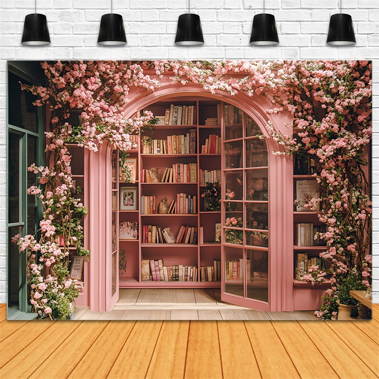 Backdrop For Back To School Cherry Blossom Library Backdrop UK CSH3-7