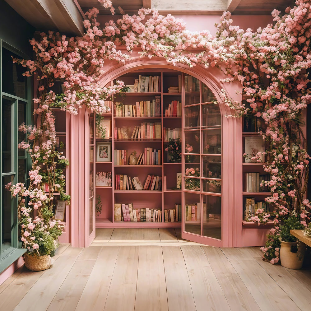 Backdrop For Back To School Cherry Blossom Library Backdrop UK CSH3-7