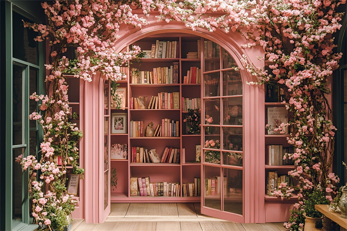 Backdrop For Back To School Cherry Blossom Library Backdrop UK CSH3-7