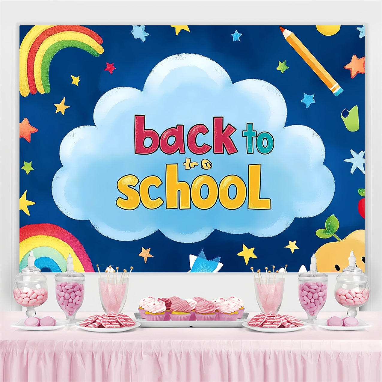 Back To School Backdrop Rainbow Stars Learning Adventure Backdrop UK CSH3-70