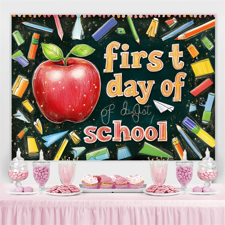 Back To School Picture Backdrop Apple Chalk Art Backdrop UK CSH3-71