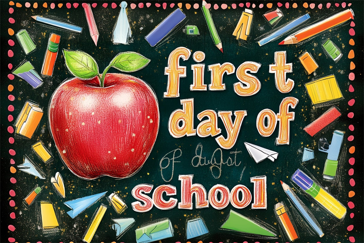 Back To School Picture Backdrop Apple Chalk Art Backdrop UK CSH3-71