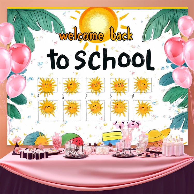 Back To School Photo Backdrop Palm Trees Sunny Welcome Backdrop UK CSH3-75