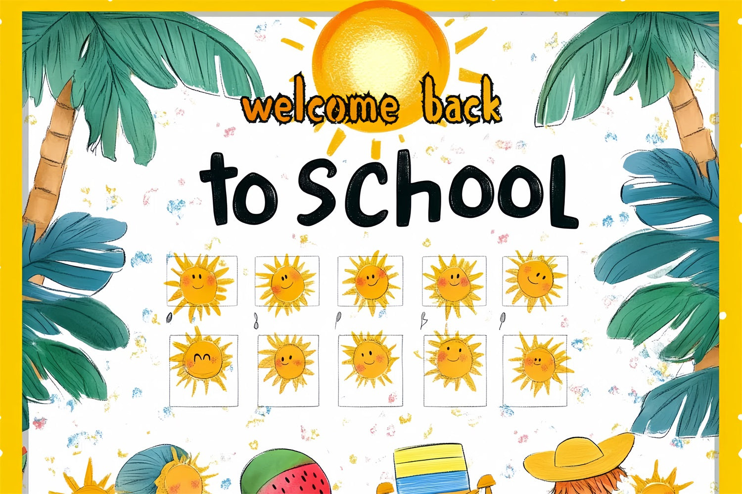 Back To School Photo Backdrop Palm Trees Sunny Welcome Backdrop UK CSH3-75