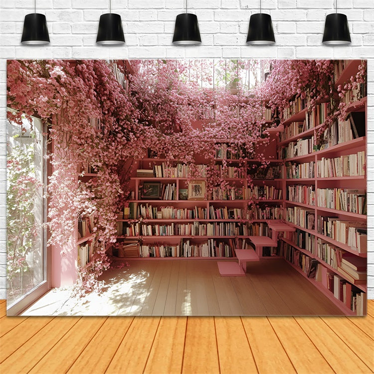 Backdrop Back To School Cherry Blossom Book Nook Backdrop UK CSH3-8