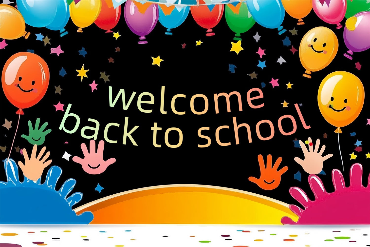 Back To School Backdrop Playful Handprints Colorful Balloon Backdrop UK CSH3-84