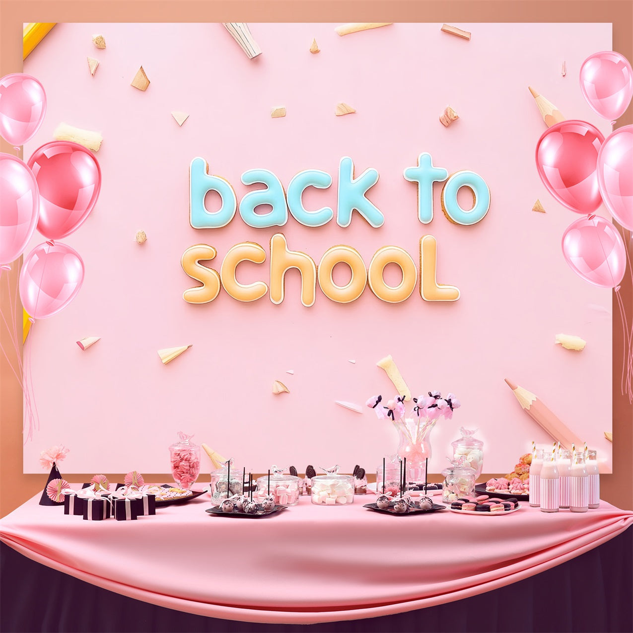 Back To School Photo Backdrop Minimalist Pencil Pink Backdrop UK CSH3-86