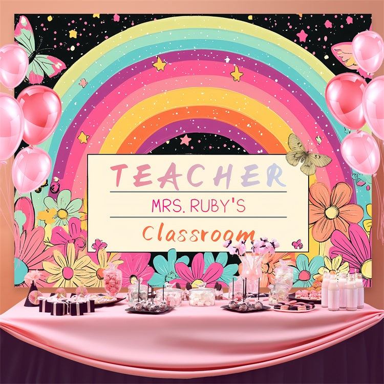 Back To School Backdrop Enchanted Butterflies Rainbow Custom Backdrop UK CSH3-89